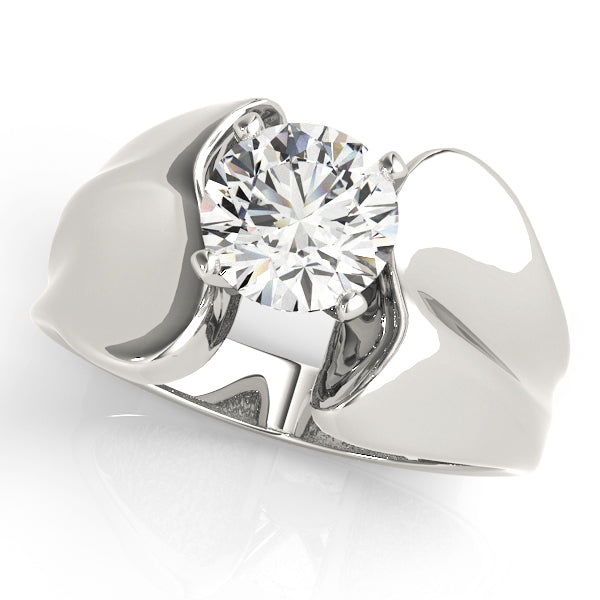 Sculpted Solitaires Any Shape Round Diamond Engagement Ring — 9K/18K Gold & Platinum