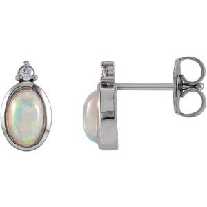 Ethiopian Opal & Diamond Oval Bezel-Set Stud Earrings in Gold and Platinum
