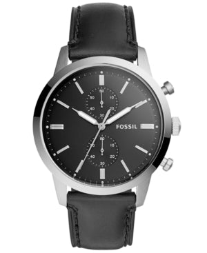 Fossil Mens Townsman Stainless Steel Quartz Watch with Leather Calfskin Strap, Black, 22 (Model: FS5396)