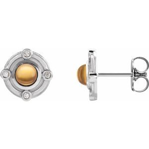 Citrine & Diamond Round Stud Earrings in Gold and Platinum