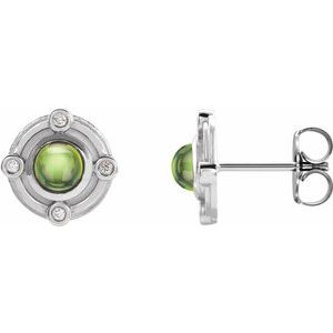 Peridot & Diamond Round Stud Earrings in Gold and Platinum