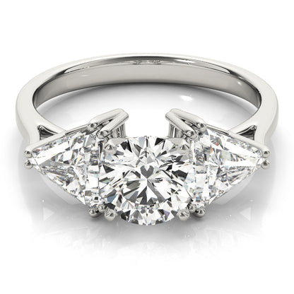 Diamond ring with two pear-shaped diamonds on a white background
