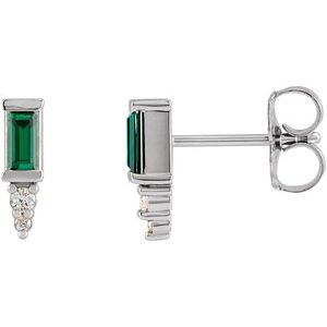 Green Tourmaline & Diamond Baguette Bar Earrings in Gold and Platinum