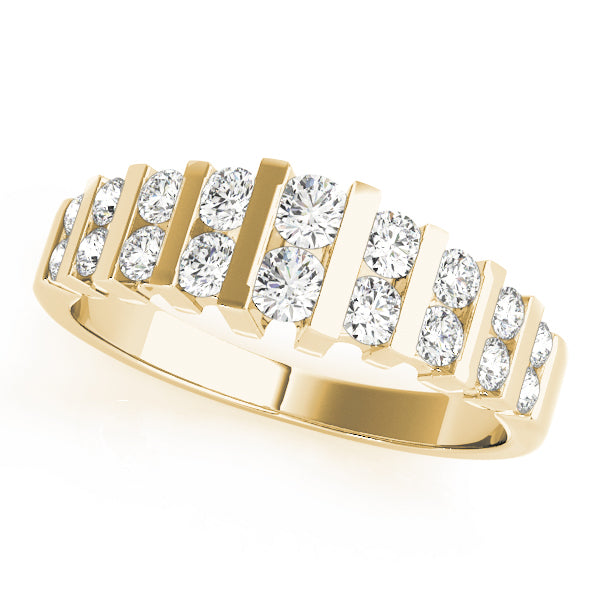 Double Row Bar Set Half Eternity Ring in Gold & Platinum