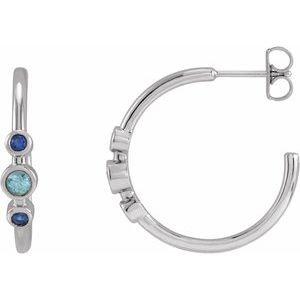 Blue Zircon Round Bezel-Set Hoop Earrings in Gold and Platinum