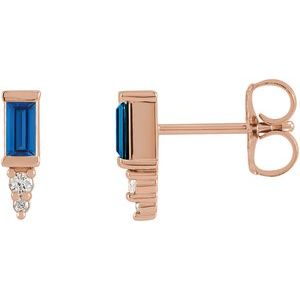 Blue Sapphire & Diamond Baguette Bar Earrings in Gold and Platinum