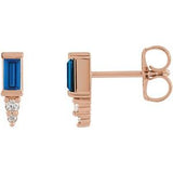Blue Sapphire & Diamond Baguette Bar Earrings in Gold and Platinum