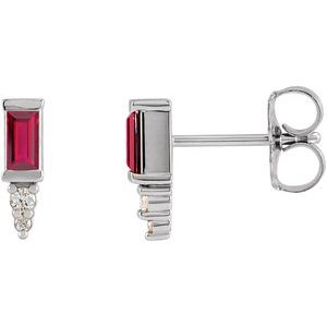 Ruby & Diamond Baguette Bar Earrings in Gold and Platinum