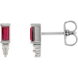 Ruby & Diamond Baguette Bar Earrings in Gold and Platinum