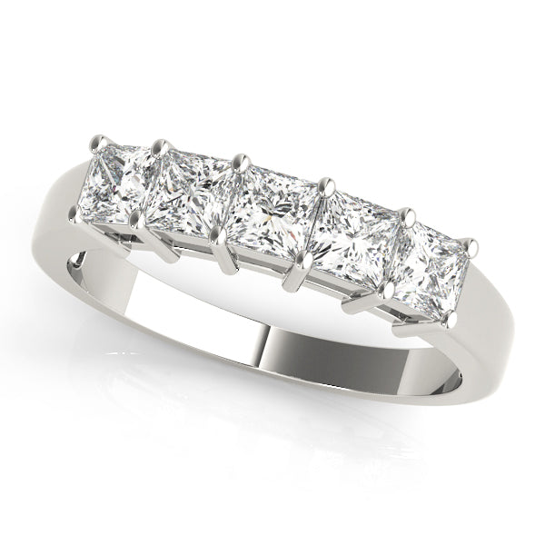 Princess Cut 7 Stone Diamond Ring Prong Setting 9K White Gold