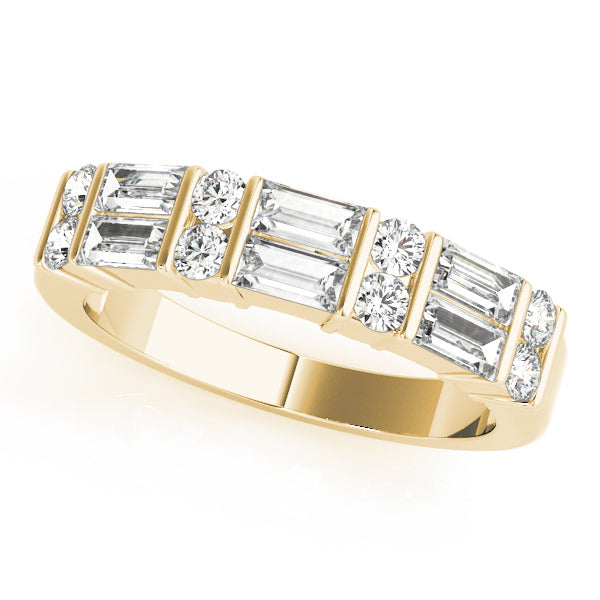 Bar Set Fancy Baguette Half Eternity Ring in Gold & Platinum