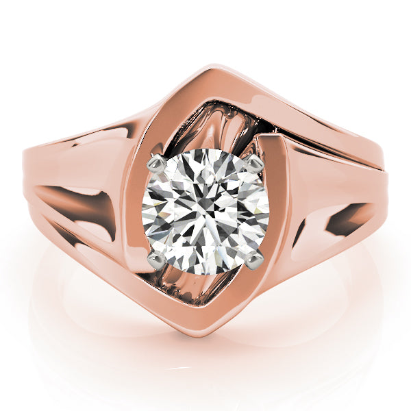Crowned Solitaires Any Shape Round Diamond Engagement Ring — 9K/18K Gold & Platinum