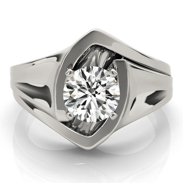 Crowned Solitaires Any Shape Round Diamond Engagement Ring — 9K/18K Gold & Platinum