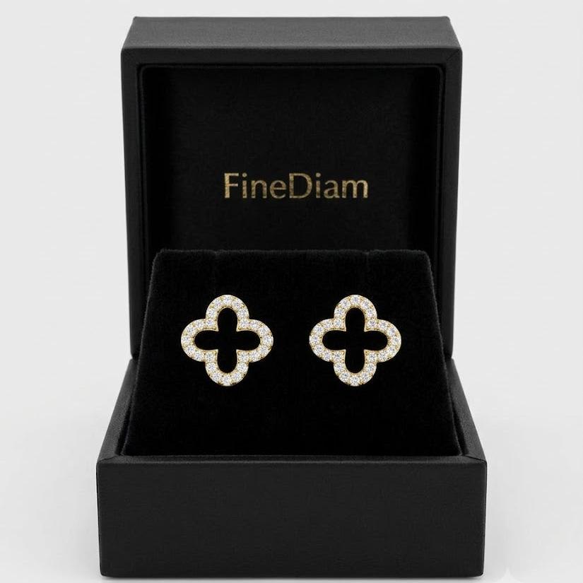 9K White or Yellow Gold 0.19ct Natural Diamond Clover Earrings