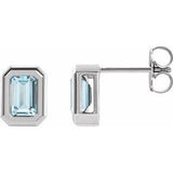Sky Blue Topaz Emerald Solitaire Stud Earrings in Gold and Platinum