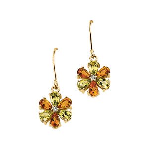 Multi-Gemstone & Diamond Pear Floral Stud Earrings in Gold and Platinum