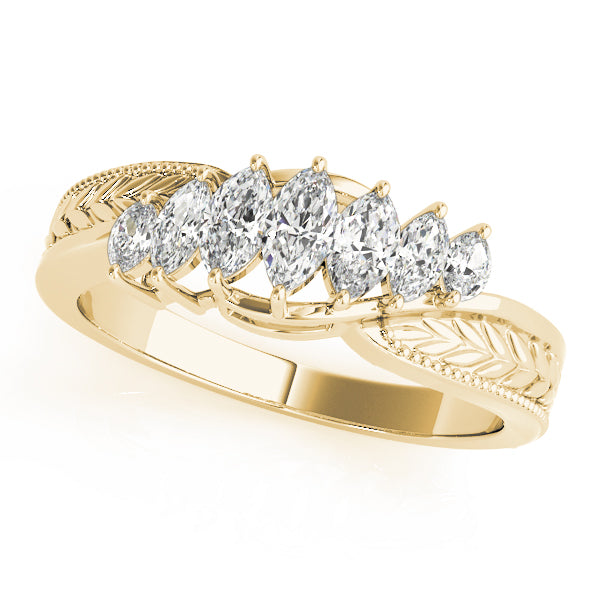 Nature Filigree Milgrain Marquise Half Eternity Ring in Gold & Platinum