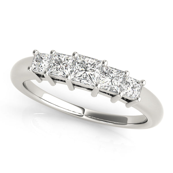 Princess Cut 5 Stone Diamond Ring 9K White Gold