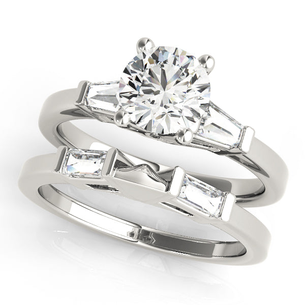 Heirloom Fancy Shape Baguette Remounts Round Diamond Engagement Ring — 9K/18K Gold & Platinum