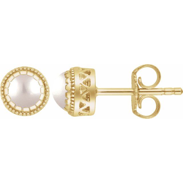 Pearl Bezel-Set Stud Earrings in Gold and Platinum