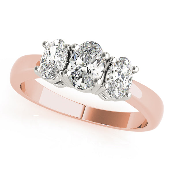 Sophisticated Three-Stone Oval Diamond Engagement Ring — 9K/18K Gold & Platinum