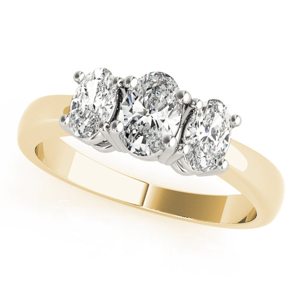 Sophisticated Three-Stone Oval Diamond Engagement Ring — 9K/18K Gold & Platinum