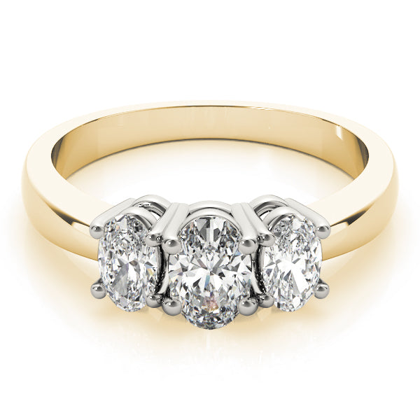 Sophisticated Three-Stone Oval Diamond Engagement Ring — 9K/18K Gold & Platinum