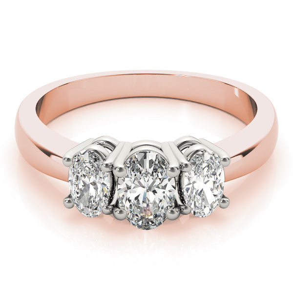 Sophisticated Three-Stone Oval Diamond Engagement Ring — 9K/18K Gold & Platinum