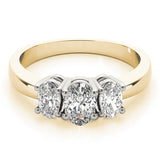 Sophisticated Three-Stone Oval Diamond Engagement Ring — 9K/18K Gold & Platinum