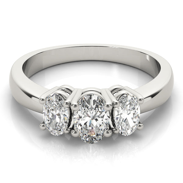 Sophisticated Three-Stone Oval Diamond Engagement Ring — 9K/18K Gold & Platinum