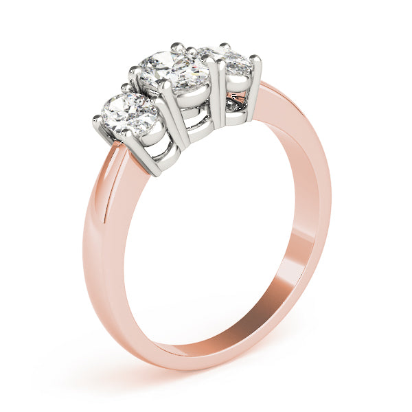 Sophisticated Three-Stone Oval Diamond Engagement Ring — 9K/18K Gold & Platinum