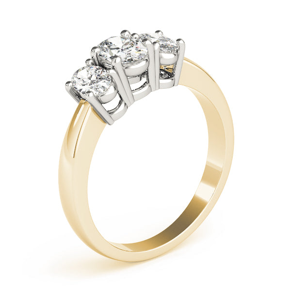 Sophisticated Three-Stone Oval Diamond Engagement Ring — 9K/18K Gold & Platinum