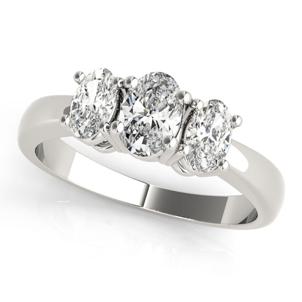 Sophisticated Three-Stone Oval Diamond Engagement Ring — 9K/18K Gold & Platinum