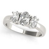 Sophisticated Three-Stone Oval Diamond Engagement Ring — 9K/18K Gold & Platinum