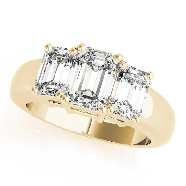Radiant Three-Stone Emerald Diamond Engagement Ring — 9K/18K Gold & Platinum