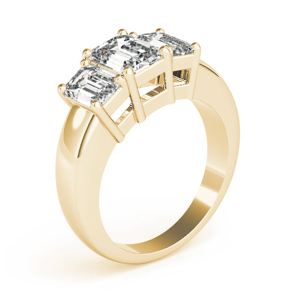 Radiant Three-Stone Emerald Diamond Engagement Ring — 9K/18K Gold & Platinum