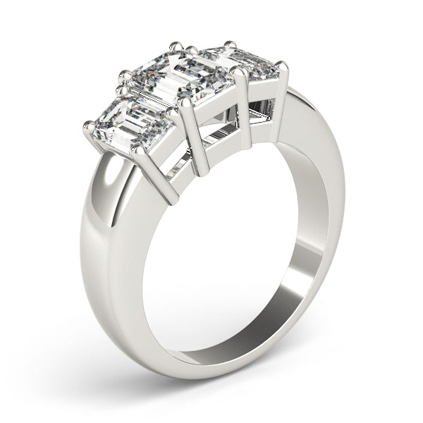 Radiant Three-Stone Emerald Diamond Engagement Ring — 9K/18K Gold & Platinum