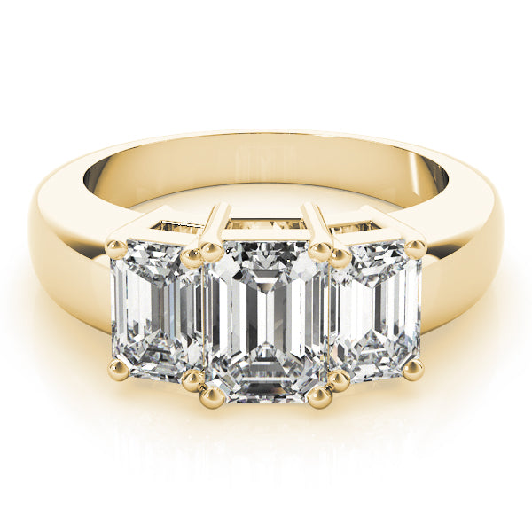 Radiant Three-Stone Emerald Diamond Engagement Ring — 9K/18K Gold & Platinum