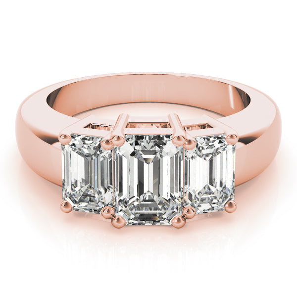 Radiant Three-Stone Emerald Diamond Engagement Ring — 9K/18K Gold & Platinum