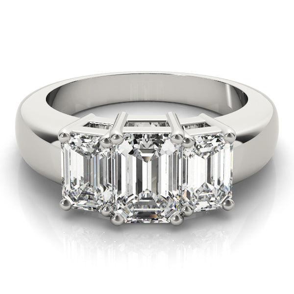 Radiant Three-Stone Emerald Diamond Engagement Ring — 9K/18K Gold & Platinum