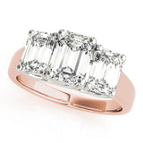 Romantic Three-Stone Emerald Diamond Engagement Ring — 9K/18K Gold & Platinum