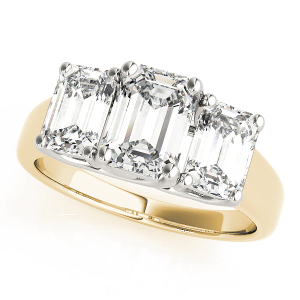 Romantic Three-Stone Emerald Diamond Engagement Ring — 9K/18K Gold & Platinum