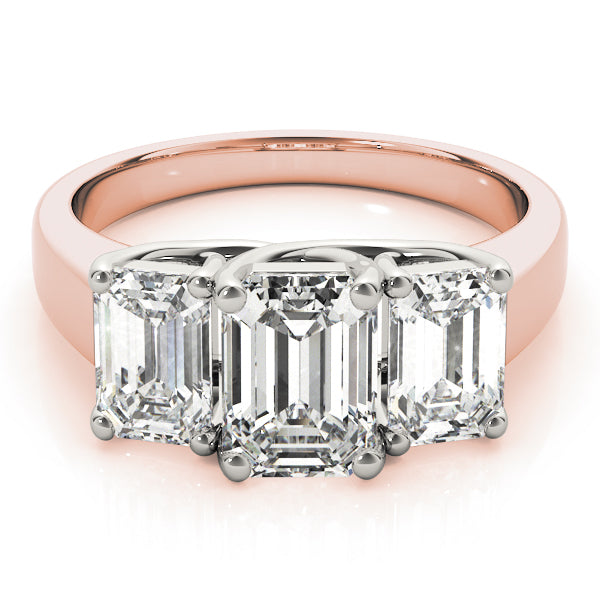 Romantic Three-Stone Emerald Diamond Engagement Ring — 9K/18K Gold & Platinum