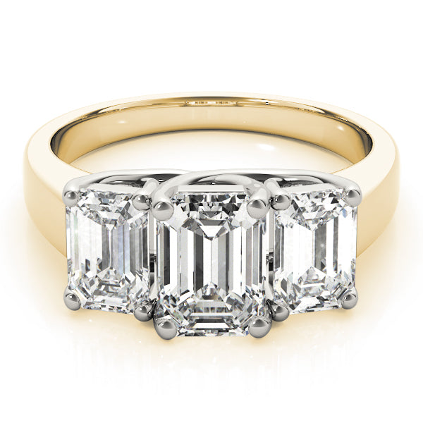 Romantic Three-Stone Emerald Diamond Engagement Ring — 9K/18K Gold & Platinum