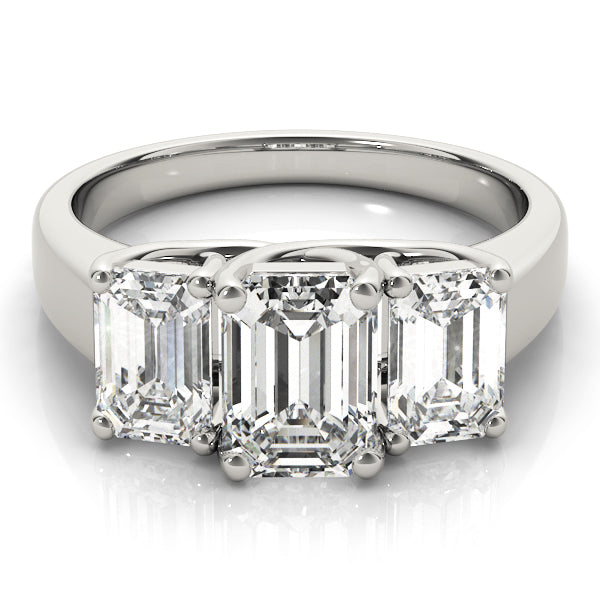 Romantic Three-Stone Emerald Diamond Engagement Ring — 9K/18K Gold & Platinum