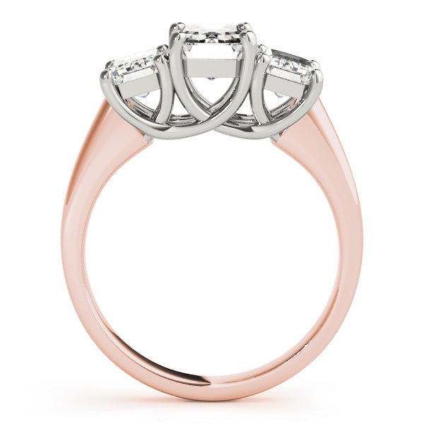 Romantic Three-Stone Emerald Diamond Engagement Ring — 9K/18K Gold & Platinum