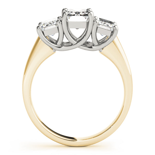 Romantic Three-Stone Emerald Diamond Engagement Ring — 9K/18K Gold & Platinum