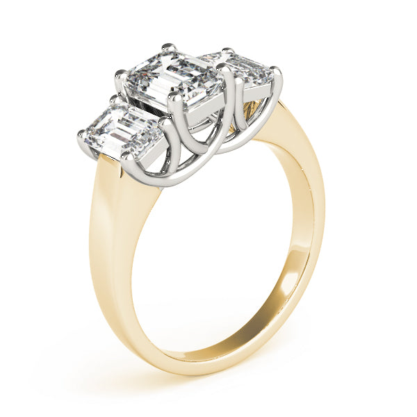 Romantic Three-Stone Emerald Diamond Engagement Ring — 9K/18K Gold & Platinum