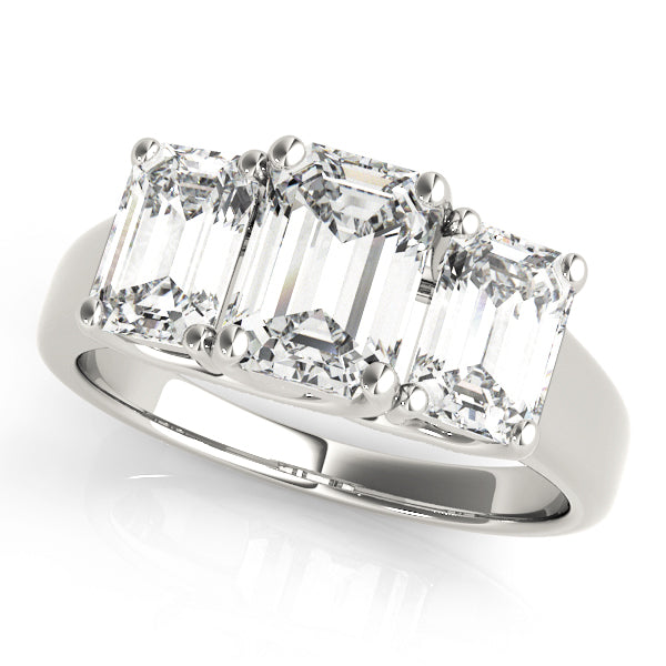 Romantic Three-Stone Emerald Diamond Engagement Ring — 9K/18K Gold & Platinum