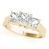 Statement Three-Stone Princess Diamond Engagement Ring — 9K/18K Gold & Platinum